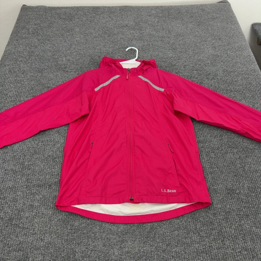 LL Bean Windbreaker Girls L Pink Nylon Hooded Reflective Gorpcore Outdoor